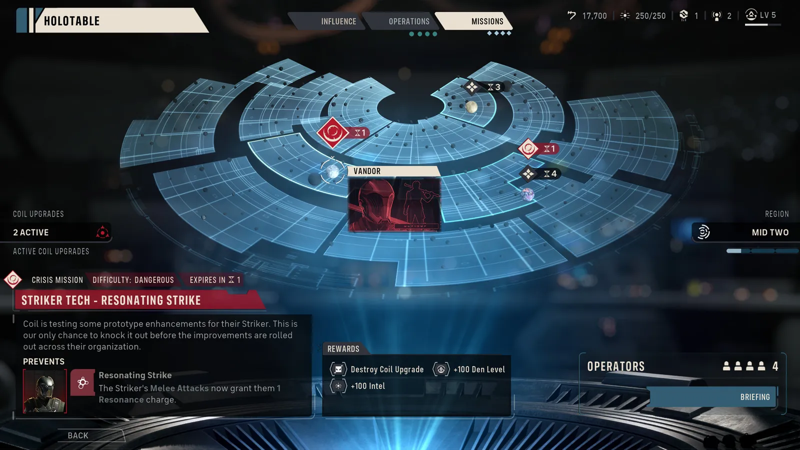 Tela de missão com mapa holográfico circular, objetivos e operadores de Star Wars Zero Company.