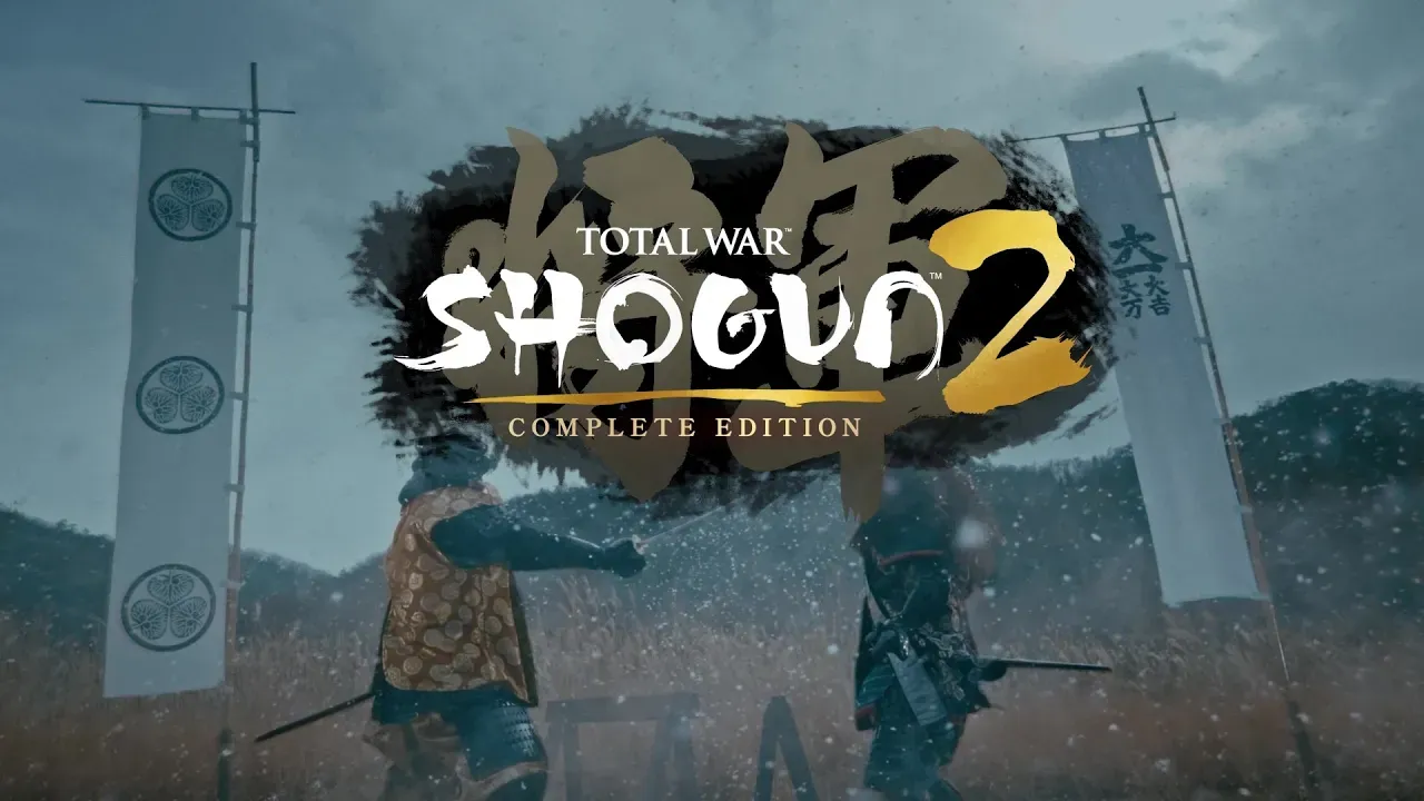 Arte de Total War: Shogun 2 Complete Edition com samurais duelando sob chuva e logotipo central.