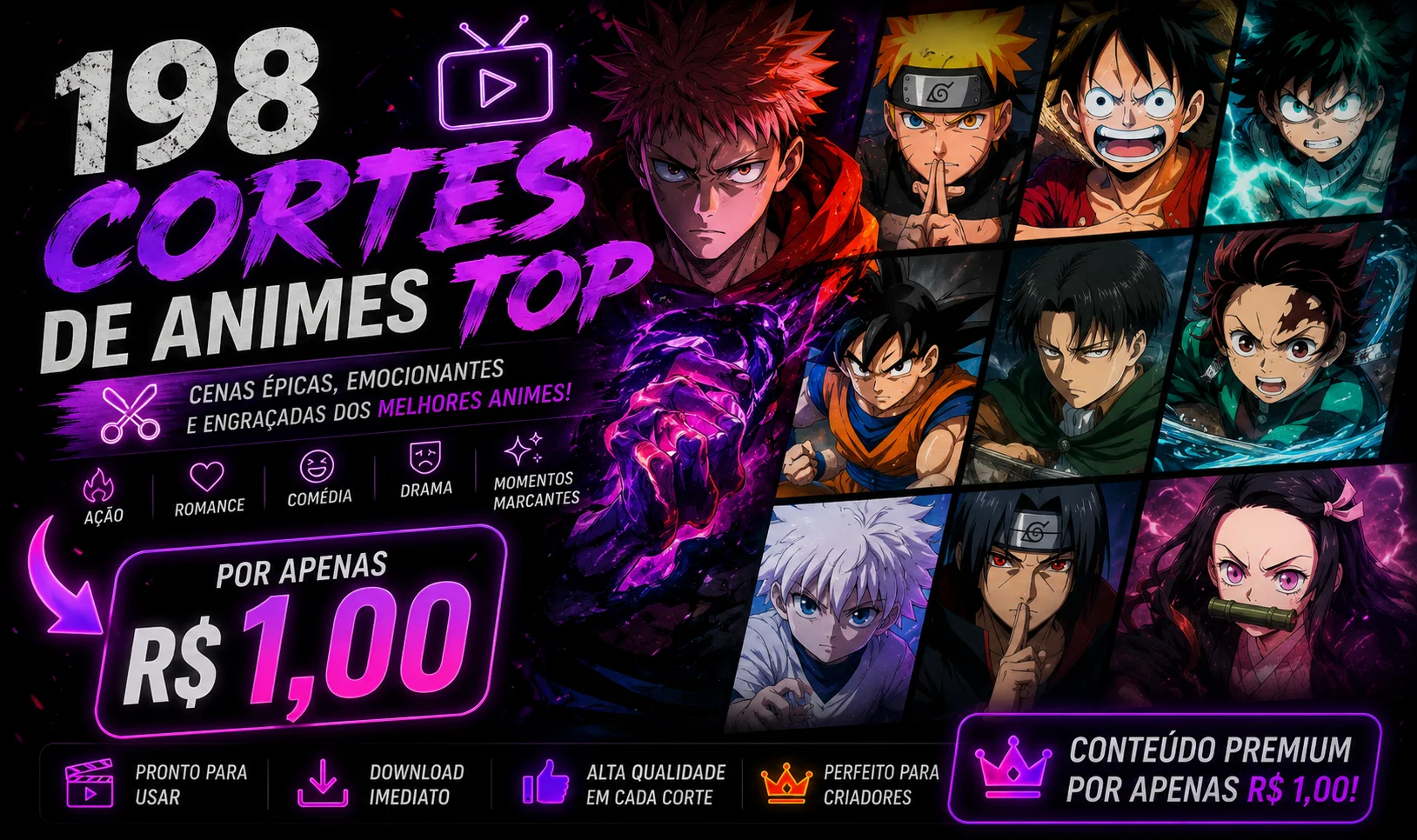 198 Cortes de Animes Top-Vídeos para TikTok, Reels e Shorts-ENTREGA ...